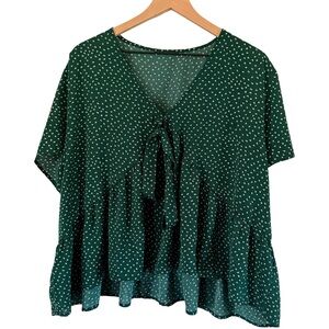 Green Polka Dot Tie‎ Front Blouse Size XL
